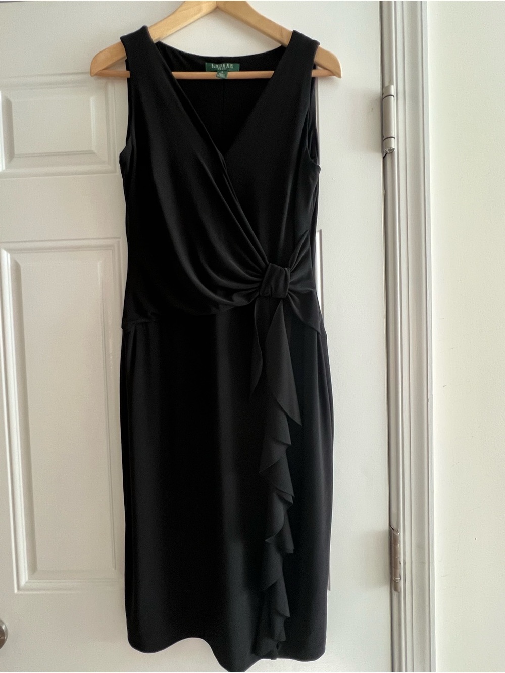 Lauren Ralph Lauren Black Sleeveless Knot-Detail Midi Dress